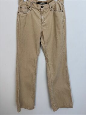 DKNY Jeans Y2K Corduroy Pants 6 Tan Khaki Embroidered Flower Low Rise Bootcut